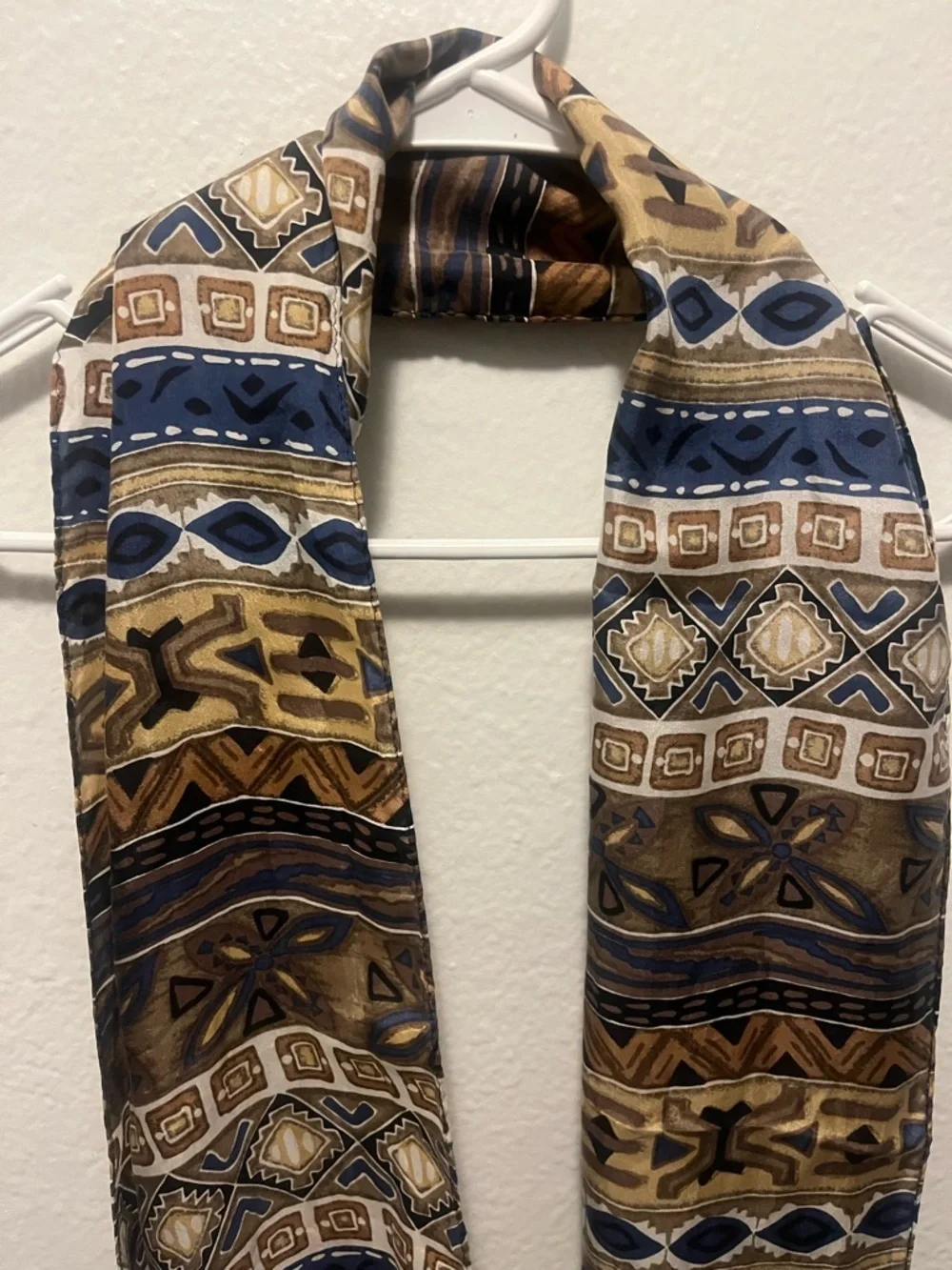 Silk Brown & Navy Patterned Scarf - Women Accessories